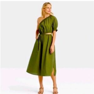 Who What Wear  - green  One-Shoulder Midi Dress